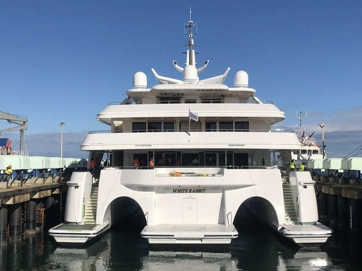 a large white boat aboard WHITE RABBIT Yacht for Sale