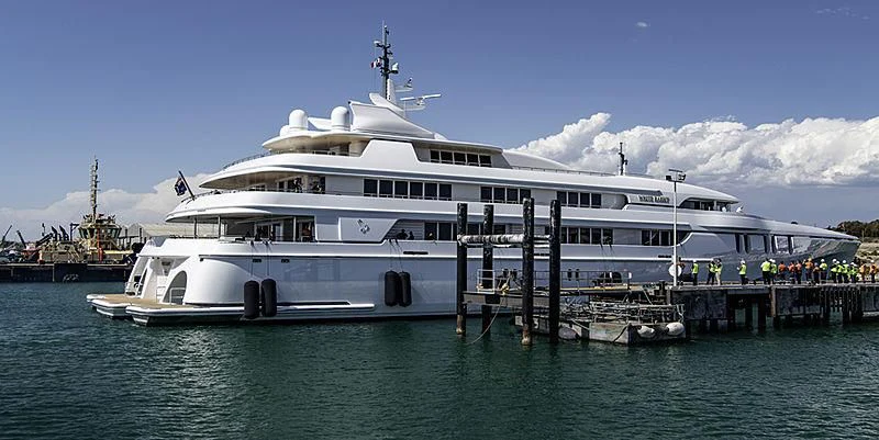 a large white ship aboard WHITE RABBIT Yacht for Sale