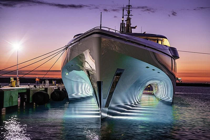 a large ship in the water aboard WHITE RABBIT Yacht for Sale