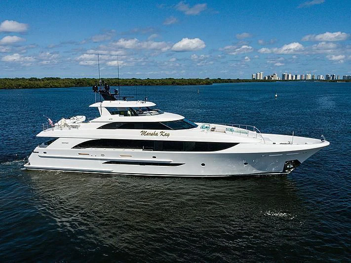 a white yacht on the water aboard FLAMINGO DAZE Yacht for Sale