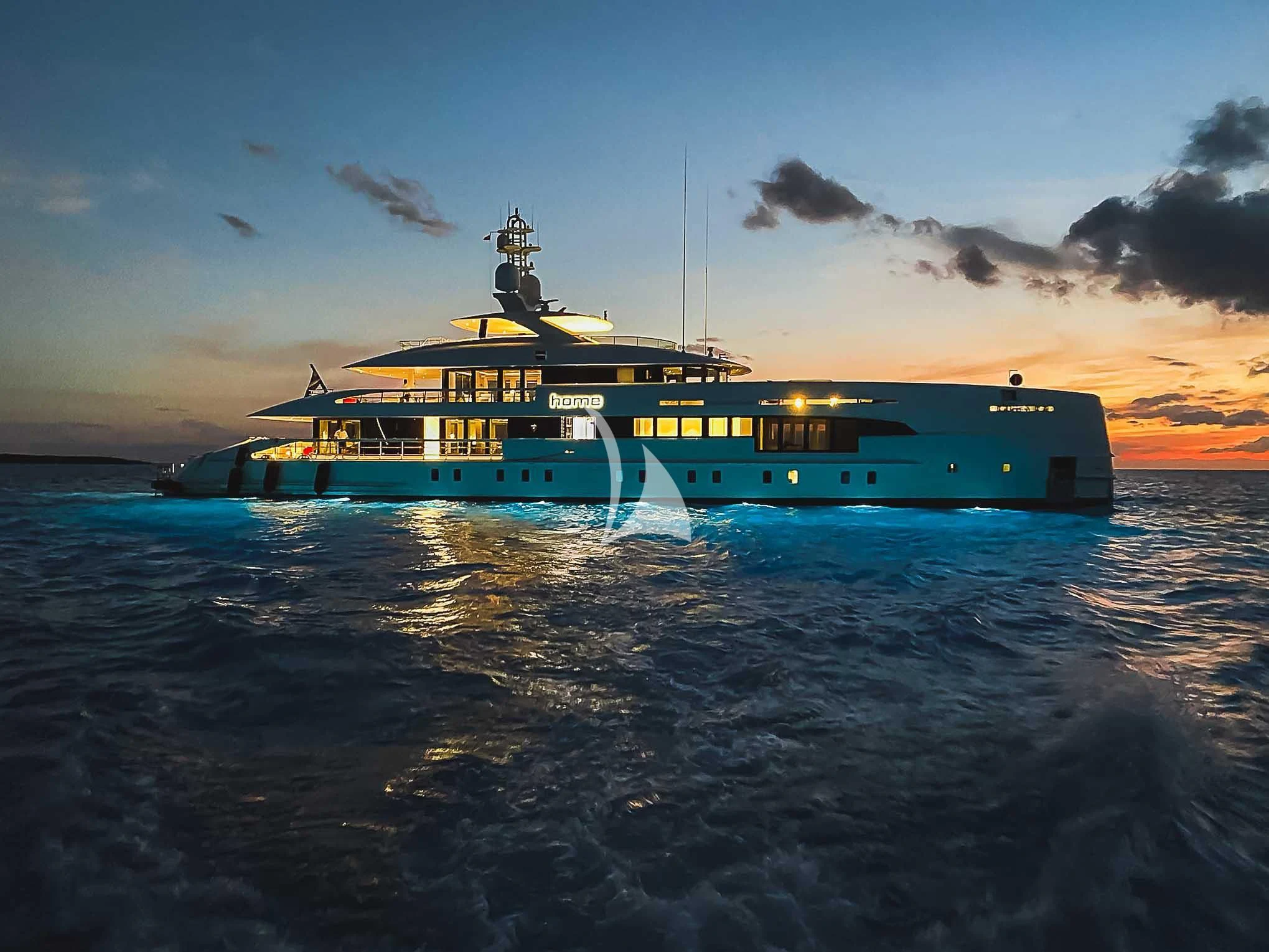 a boat in the water aboard HOME Yacht for Charter