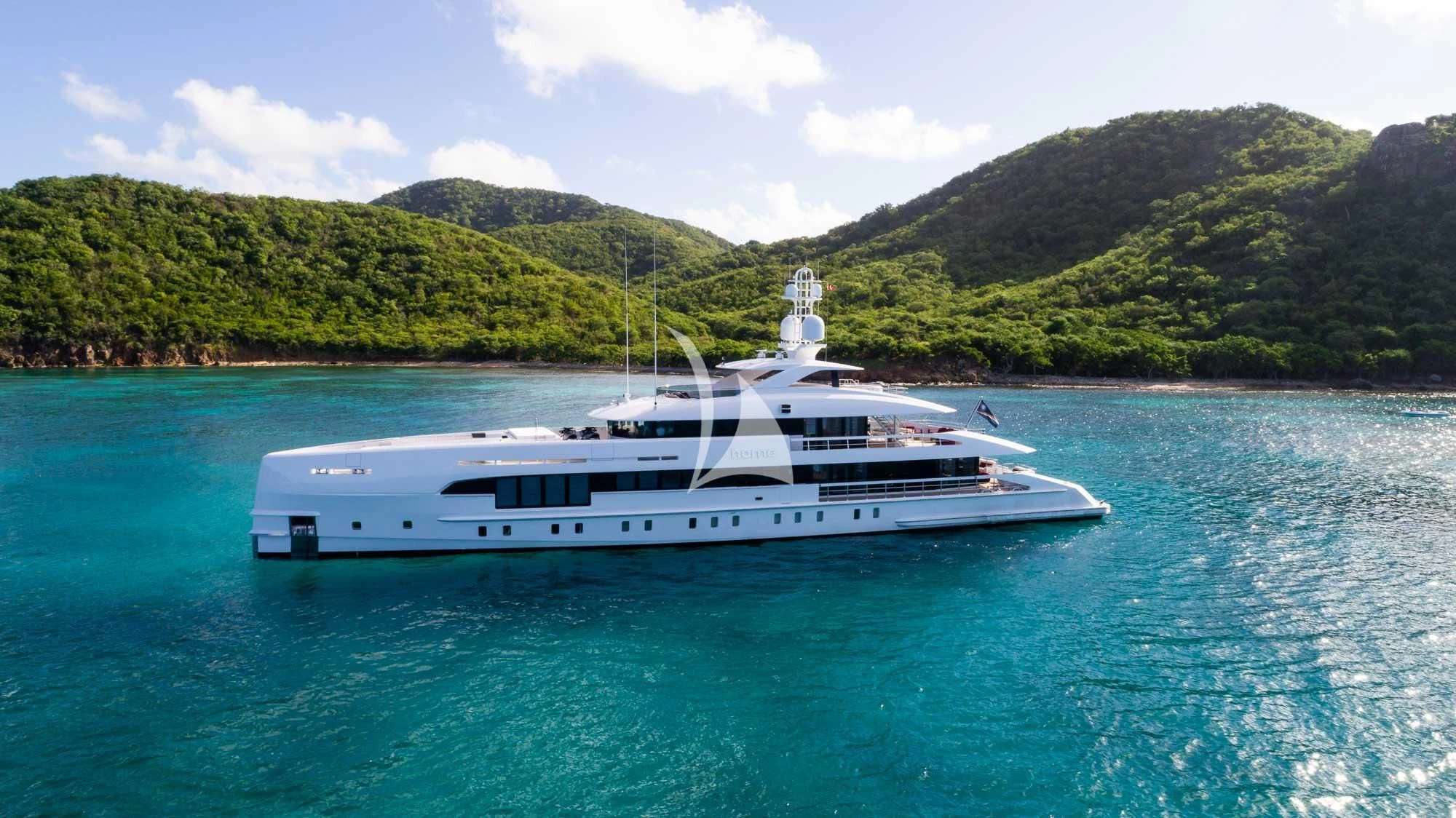 a boat in the water aboard HOME Yacht for Charter