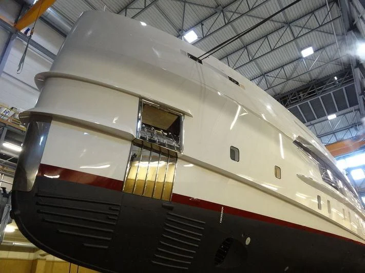 a train inside a building aboard HOME Yacht for Charter