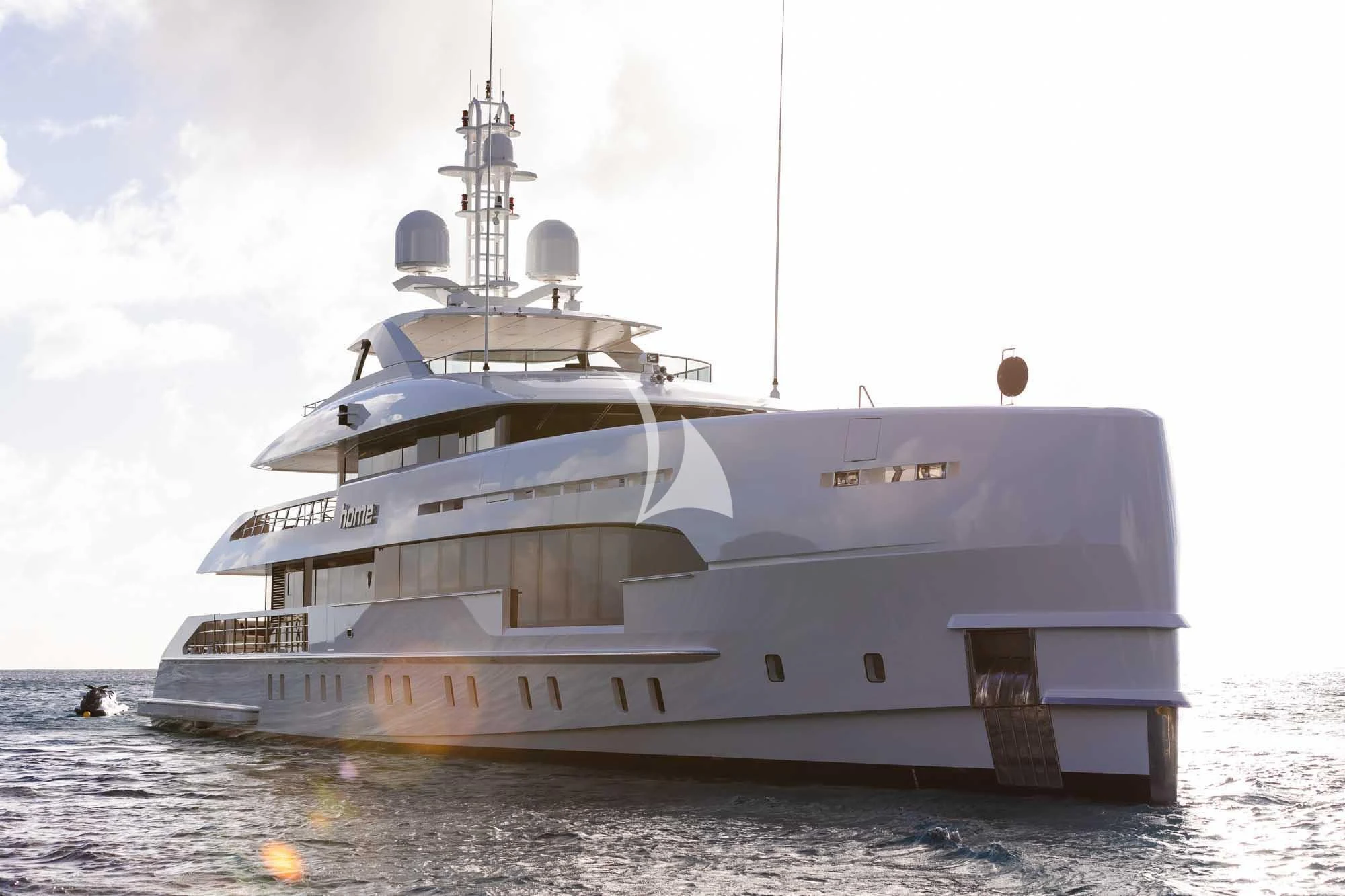 a large white ship aboard HOME Yacht for Charter