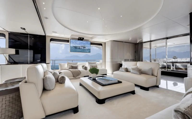a living room with a large window aboard ECLIPSE Yacht for Sale