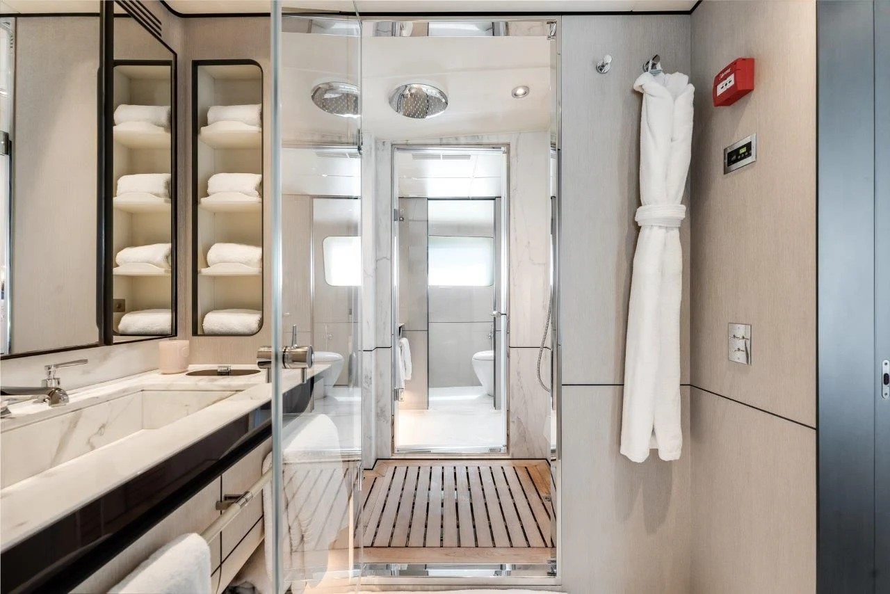 a bathroom with a sink and a mirror aboard ECLIPSE Yacht for Sale