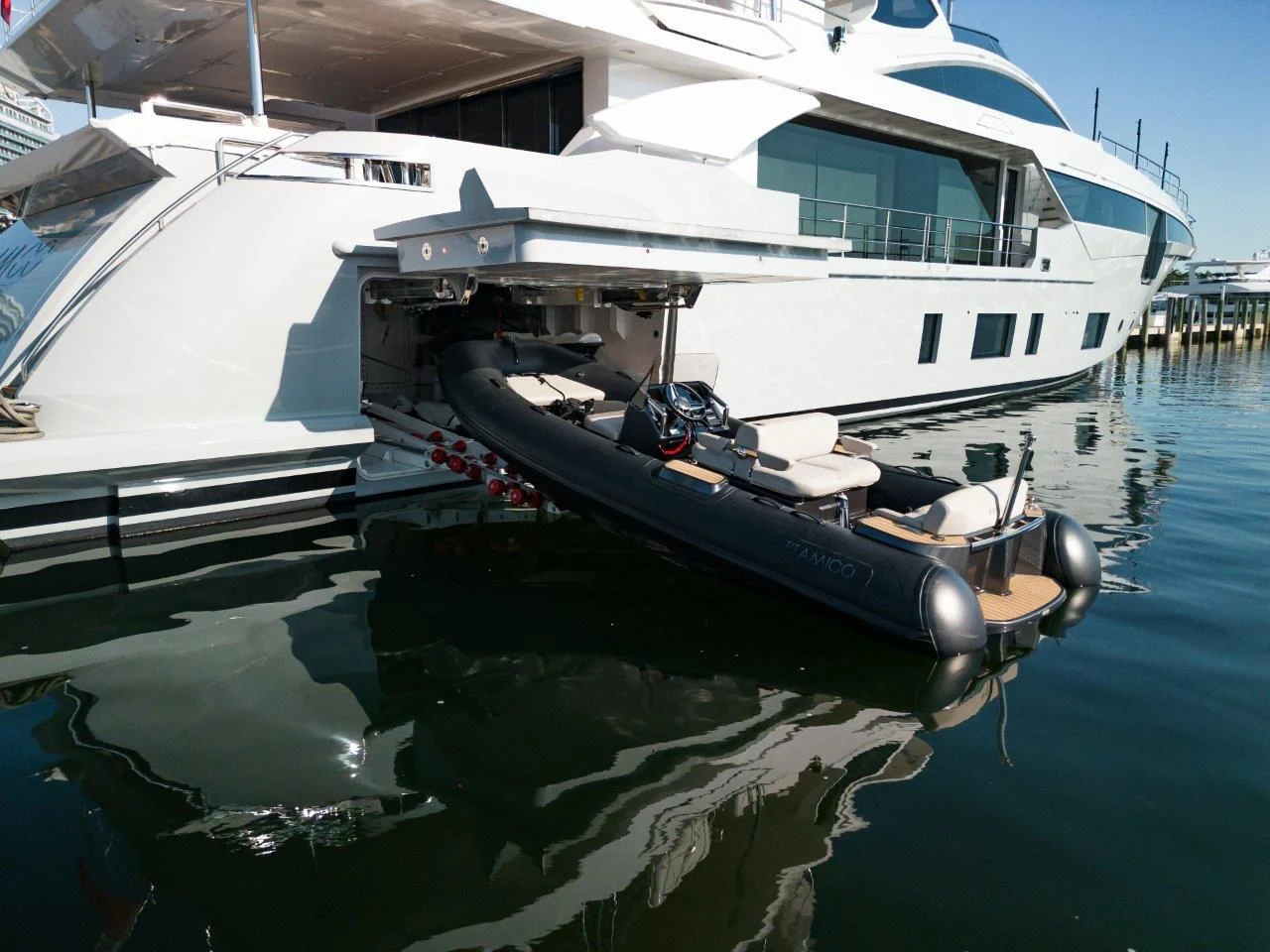 a boat docked at a pier aboard ECLIPSE Yacht for Sale