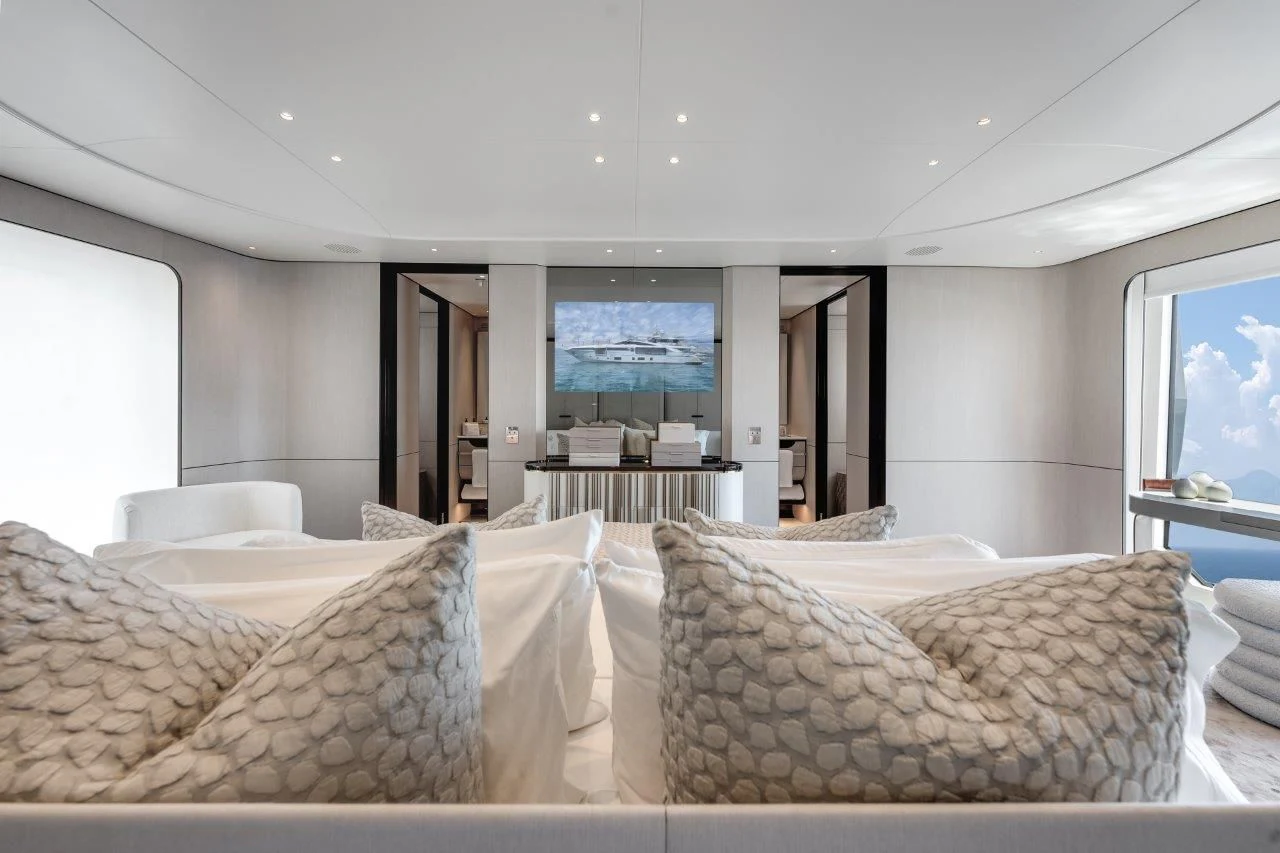 a large living room with a large window aboard ECLIPSE Yacht for Sale