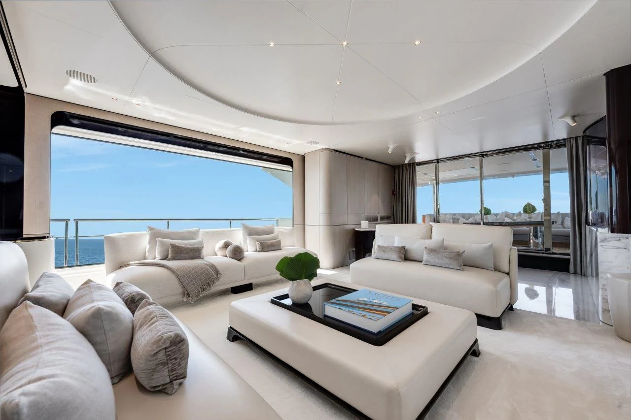 a living room with a large window aboard ECLIPSE Yacht for Sale
