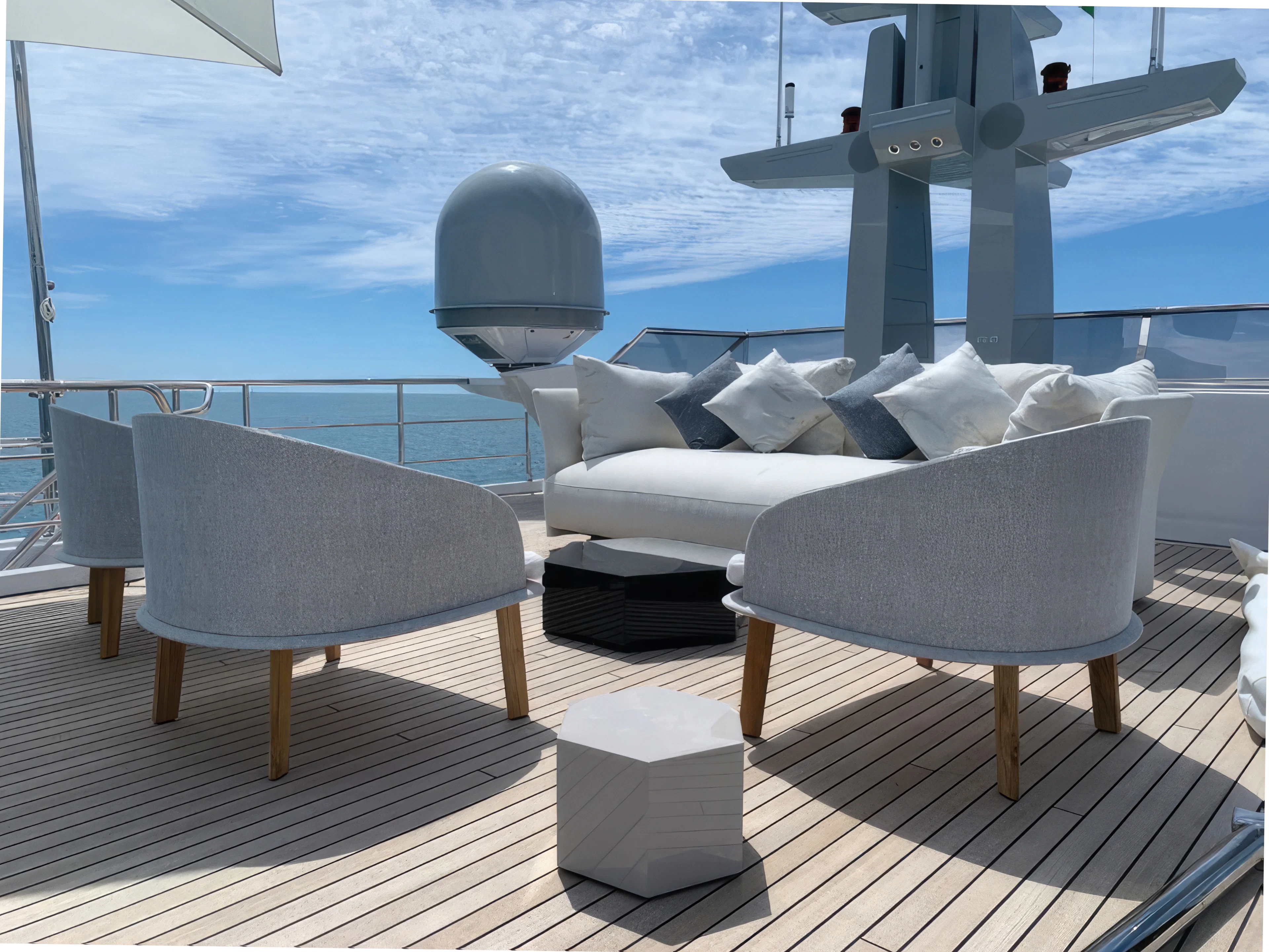 a room with a view of the ocean and a couple of chairs aboard ECLIPSE Yacht for Sale
