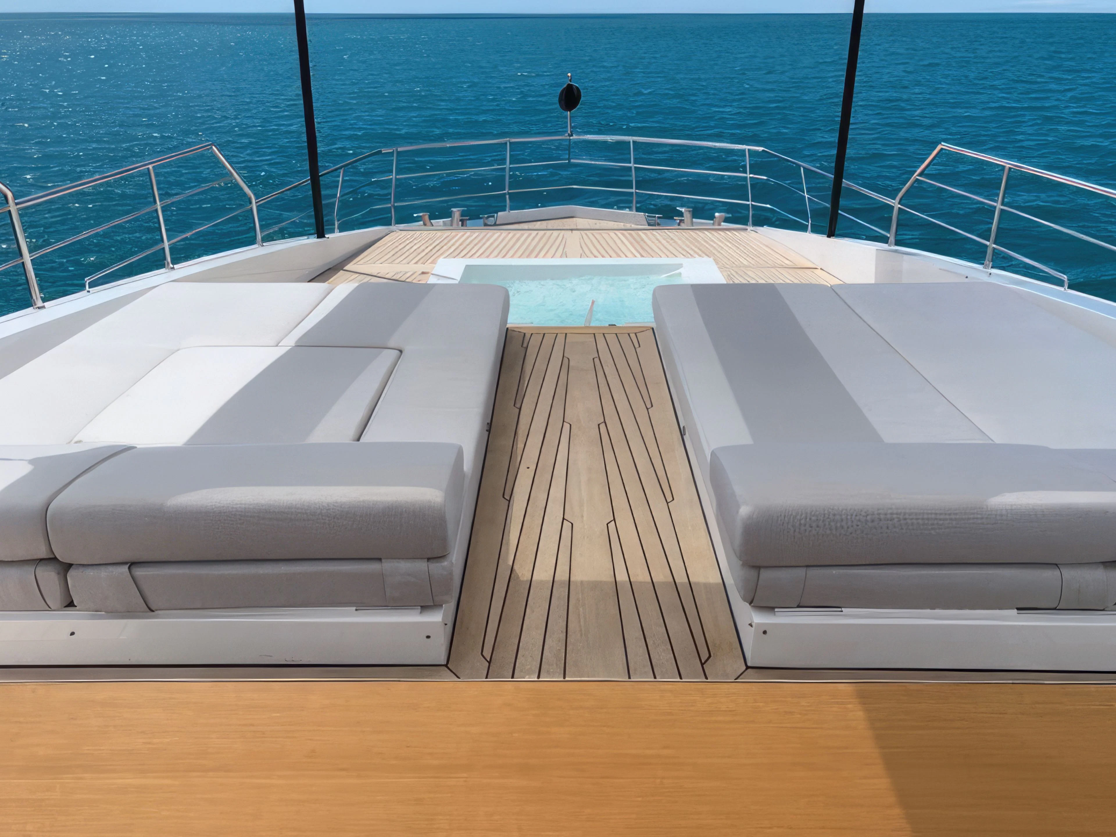a deck with a railing and a railing and a body of water aboard ECLIPSE Yacht for Sale