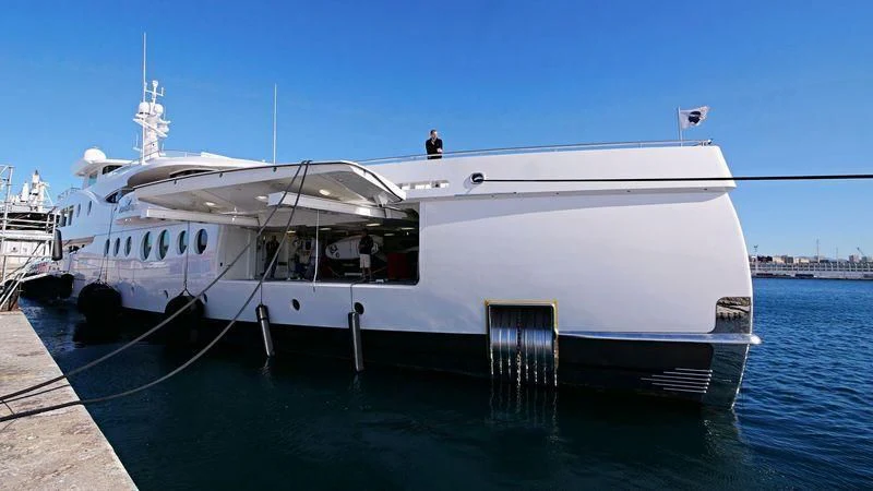 a large white boat in the water aboard MADAME KATE Yacht for Sale