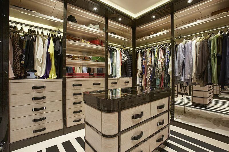 a closet full of clothes aboard MADAME KATE Yacht for Sale