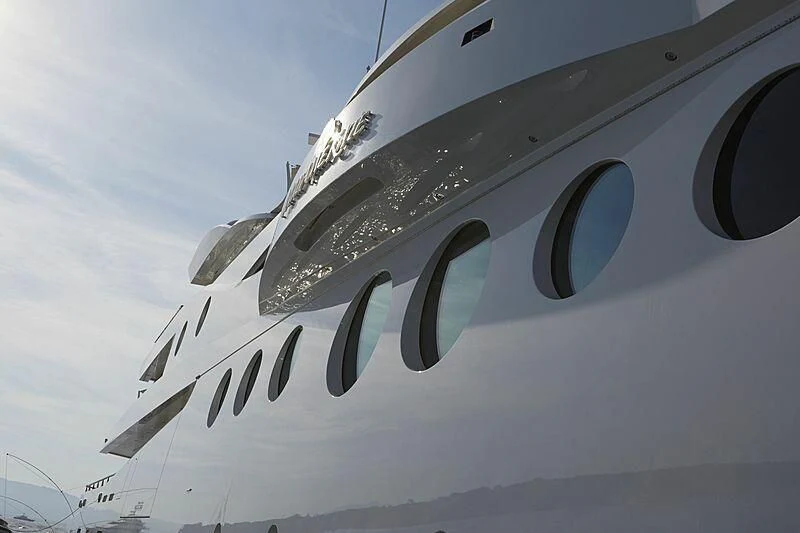 a large white airplane aboard MADAME KATE Yacht for Sale