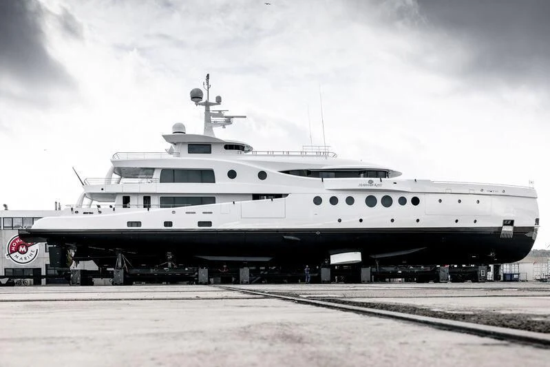 a large ship on a trailer aboard MADAME KATE Yacht for Sale