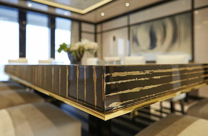 a bench in a room aboard MADAME KATE Yacht for Sale