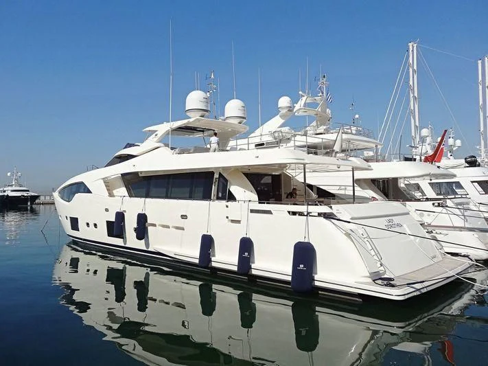a white yacht in the water aboard LADY DOROTHEA Yacht for Sale