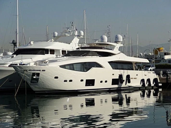 a white yacht in the water aboard LADY DOROTHEA Yacht for Sale