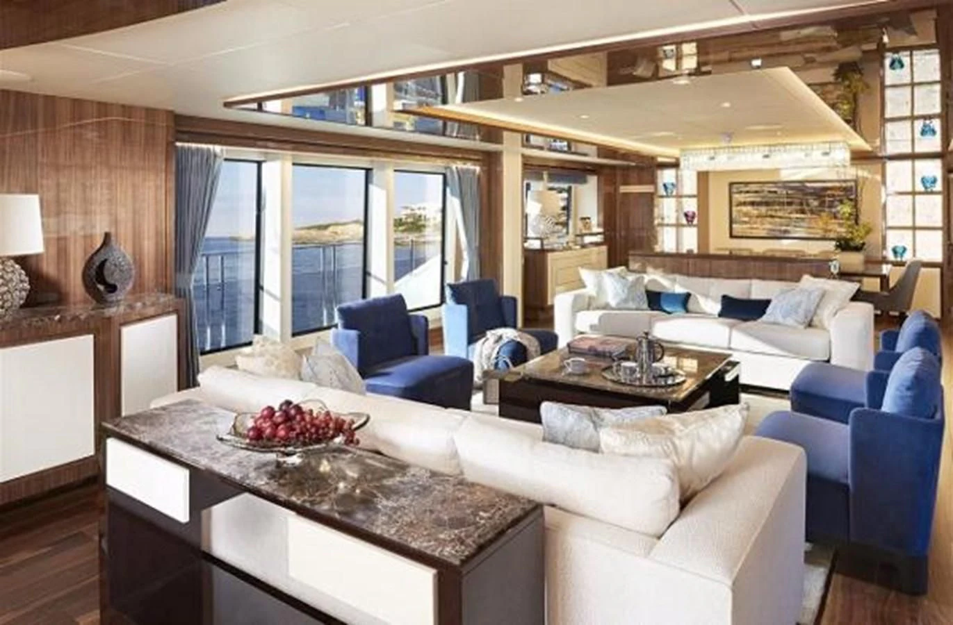 a living room with a large window aboard ZOZO Yacht for Sale