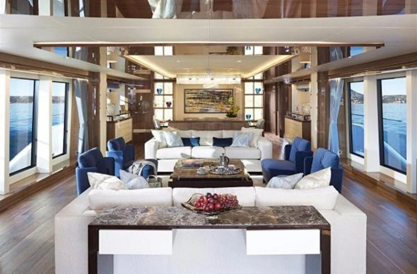 a living room with a large window aboard ZOZO Yacht for Sale