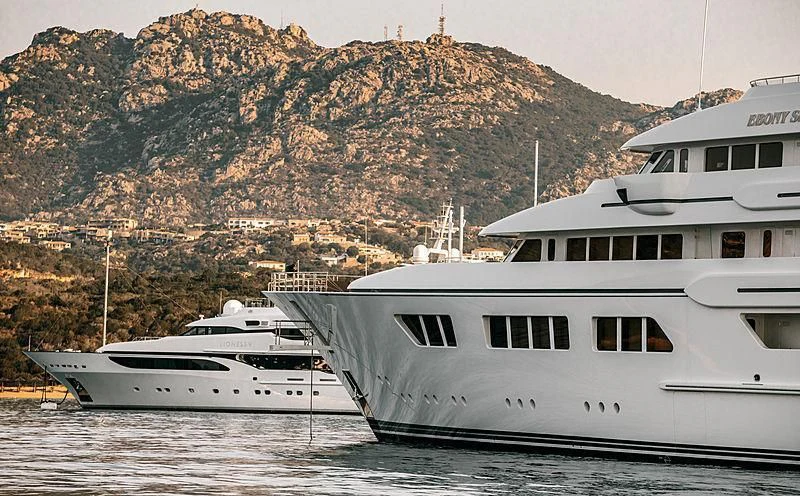 a group of boats in a harbor aboard EBONY SHINE Yacht for Sale