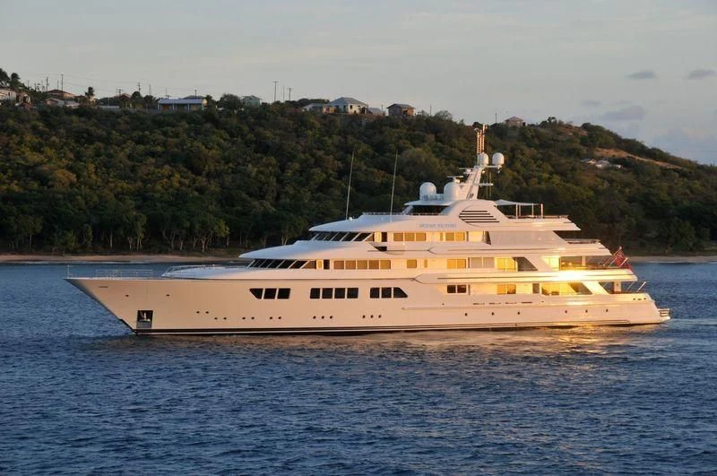 a large ship on the water aboard EBONY SHINE Yacht for Sale