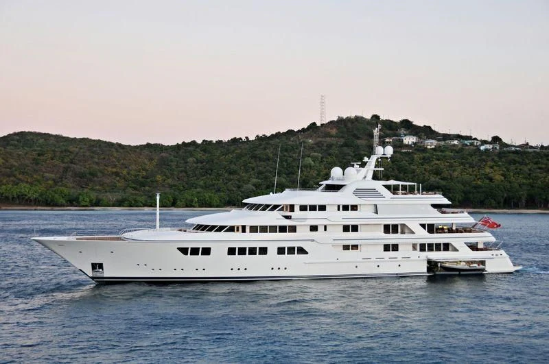 a large white boat in the water aboard EBONY SHINE Yacht for Sale