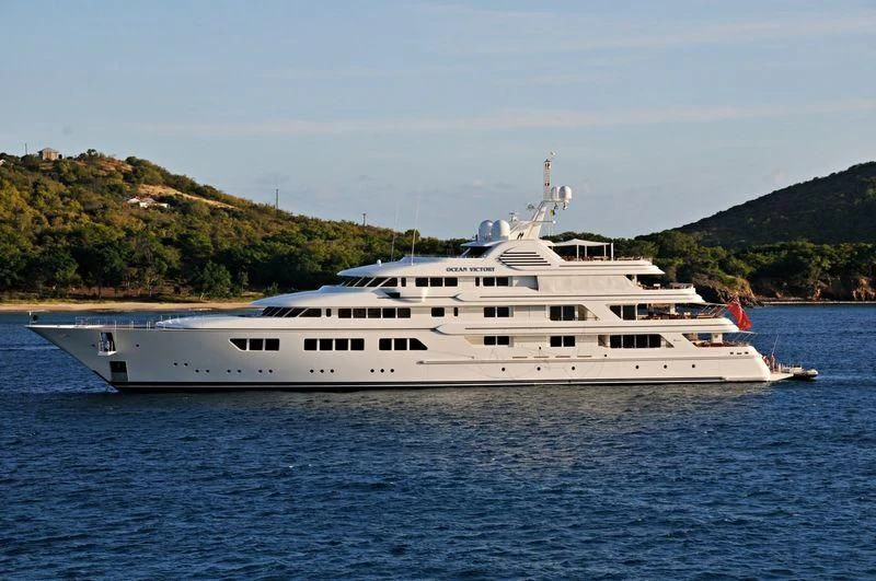 a large white boat in the water aboard EBONY SHINE Yacht for Sale