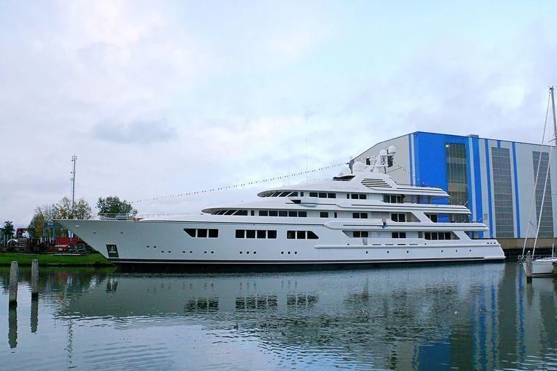 a large cruise ship docked aboard EBONY SHINE Yacht for Sale