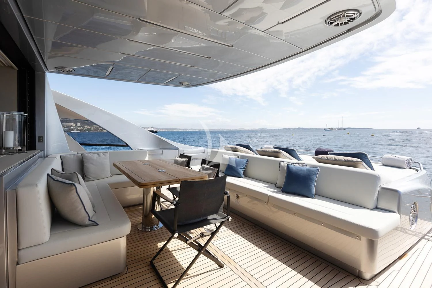 a room with a table and chairs aboard SURVIVOR OF LONDON Yacht for Sale