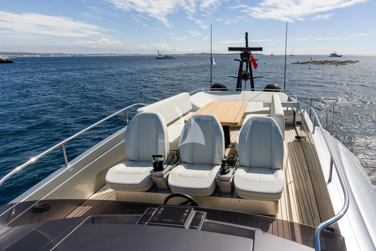 a boat with chairs on it aboard SURVIVOR OF LONDON Yacht for Sale