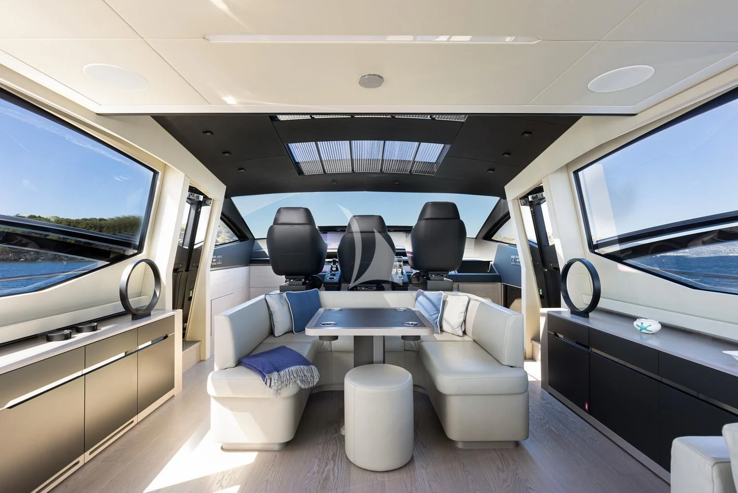 a room with a couch and a table aboard SURVIVOR OF LONDON Yacht for Sale