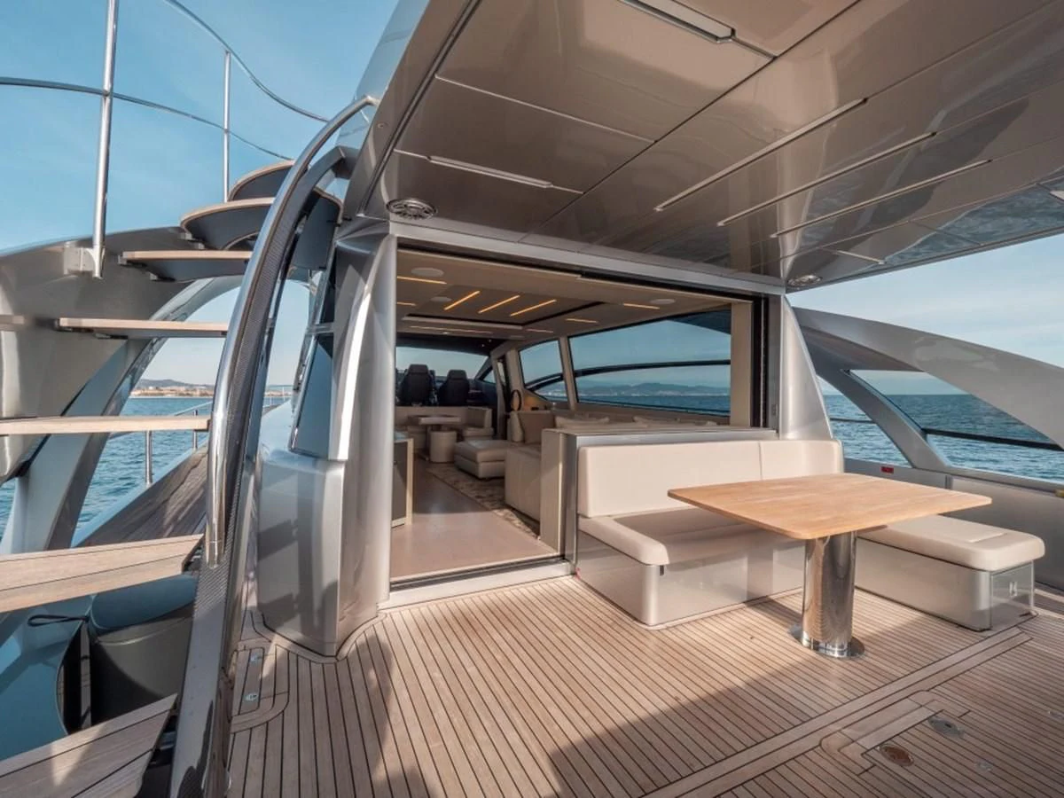 a boat with a bench aboard SURVIVOR OF LONDON Yacht for Sale
