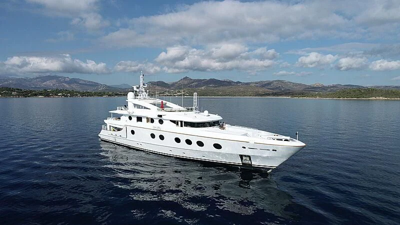 a white yacht in the water aboard QUEEN AIDA Yacht for Sale