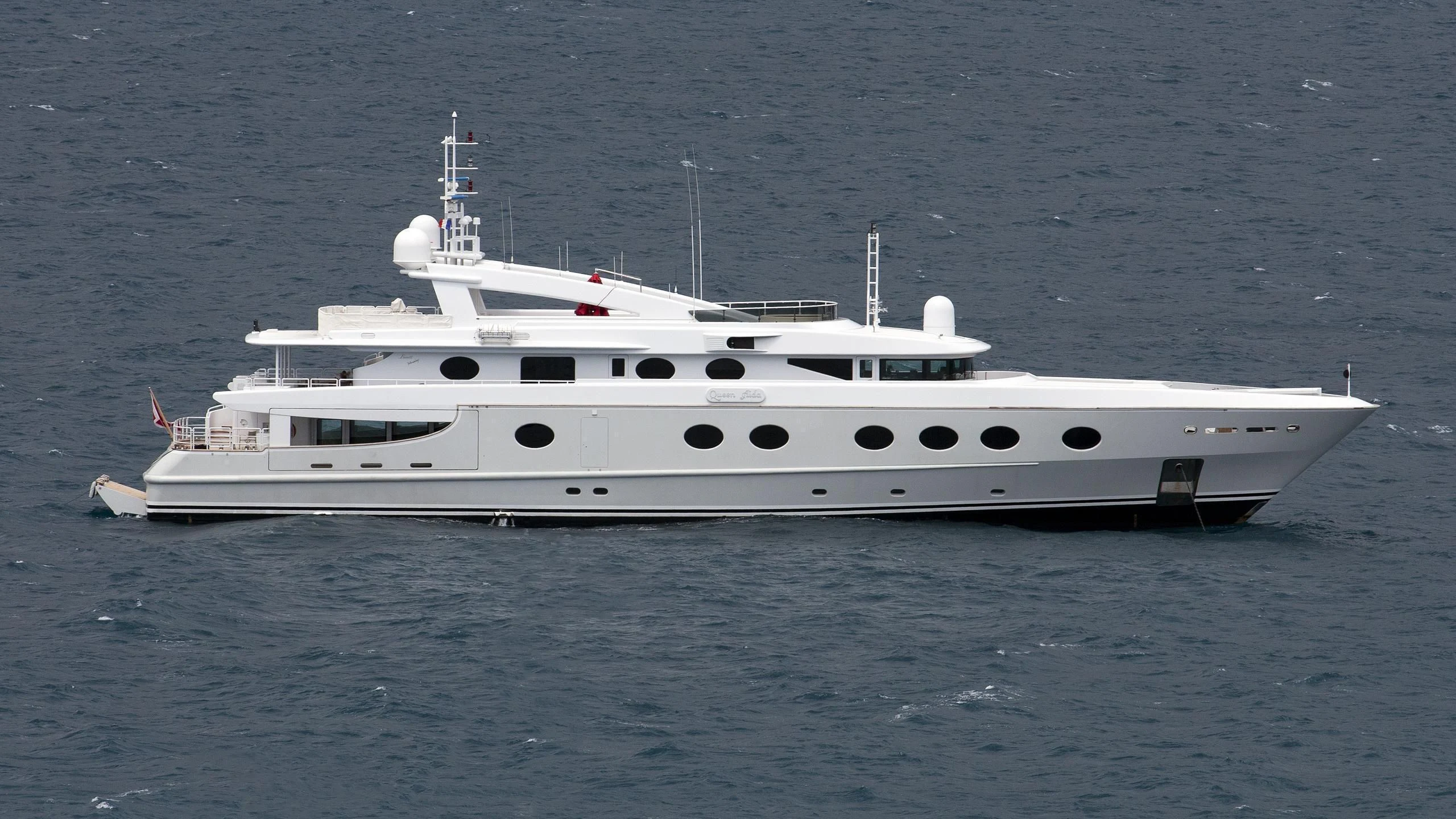 a white yacht in the water aboard QUEEN AIDA Yacht for Sale