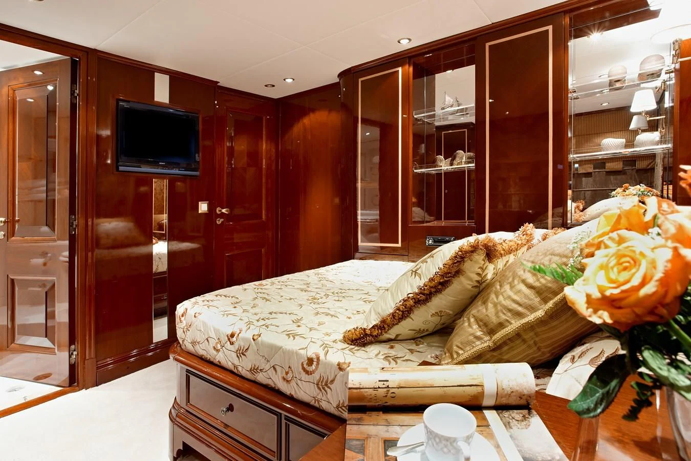 a bed in a room aboard IRAKLIS L Yacht for Charter