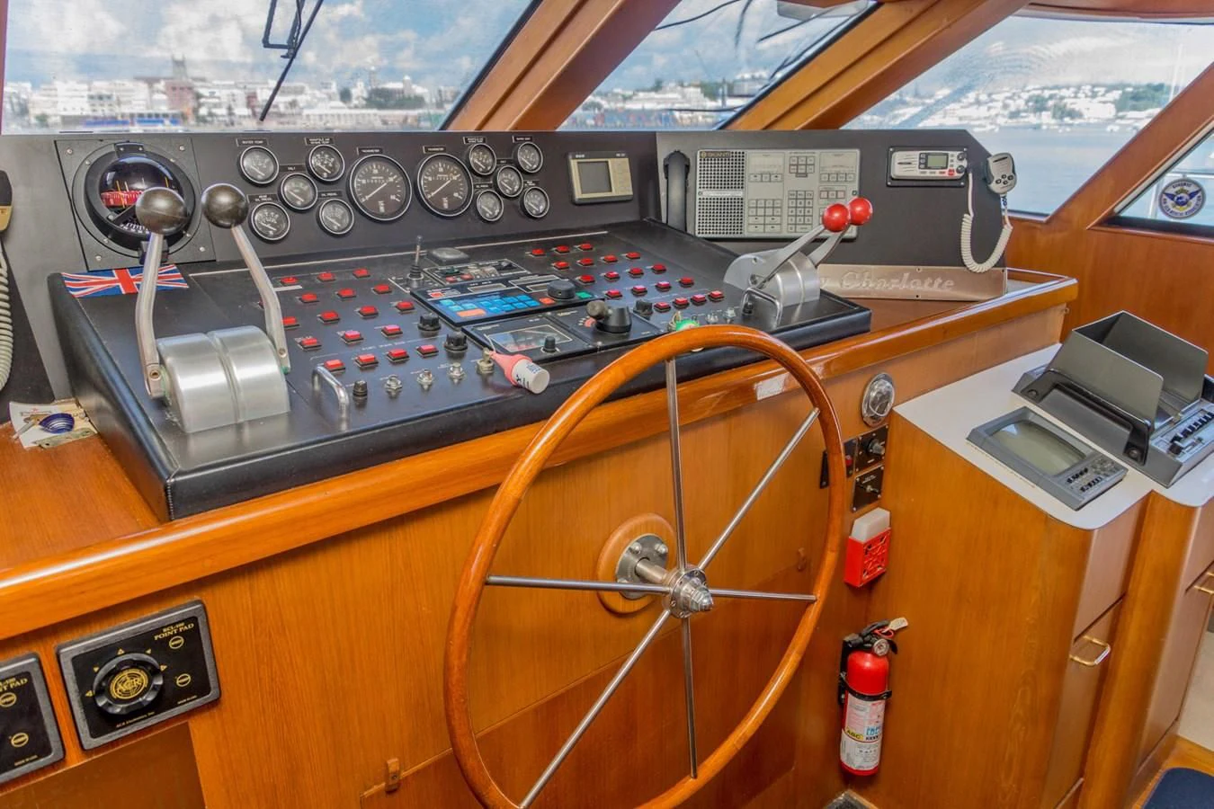 a wooden paneled panel with a machine on it aboard LADY CHARLOTTE Yacht for Sale