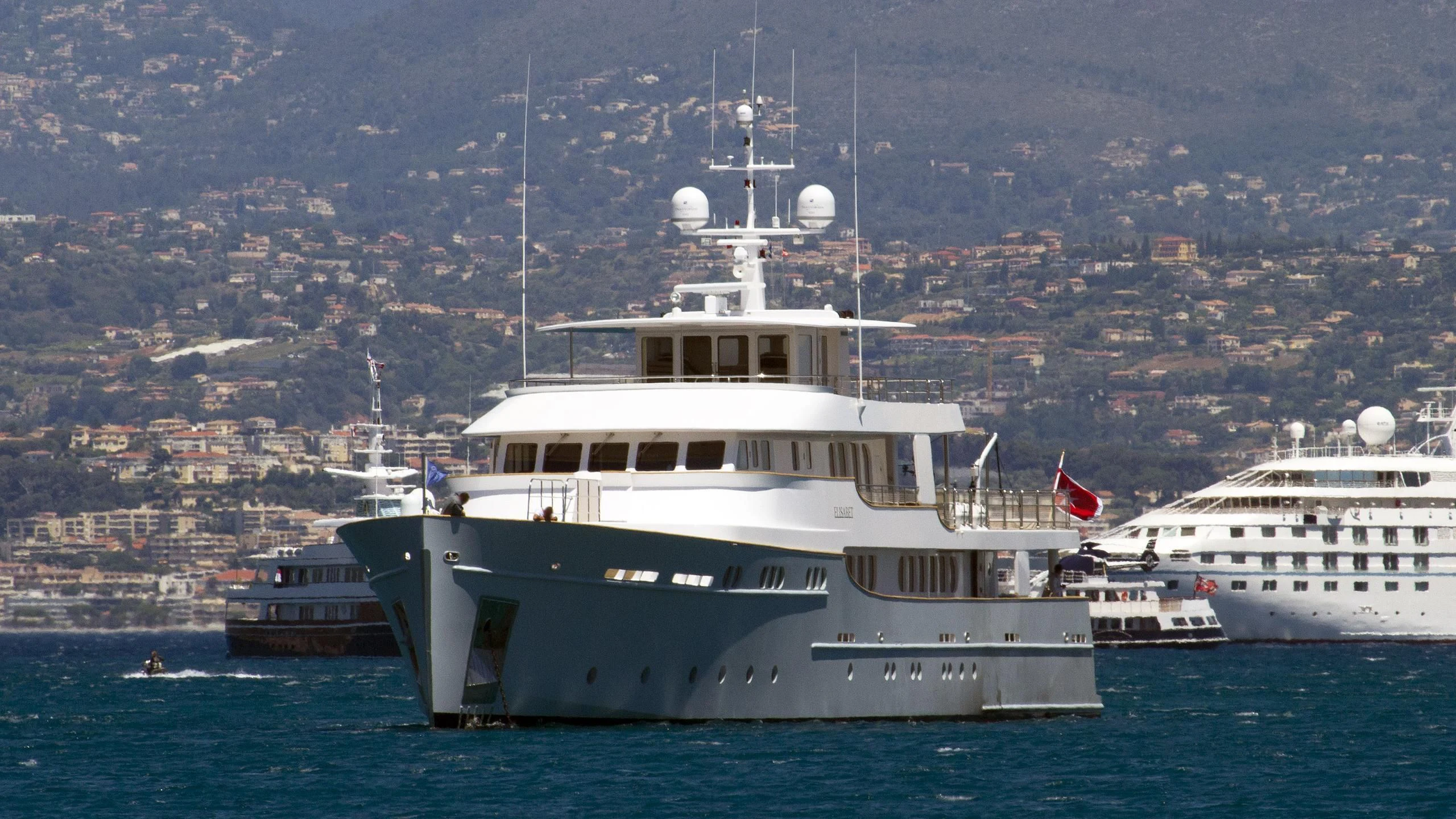 a large white boat in the water aboard ELISABET Yacht for Sale