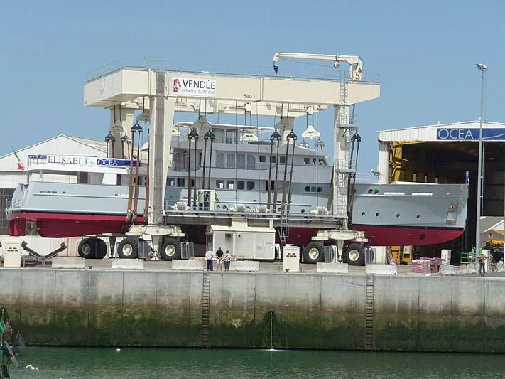a large container ship aboard ELISABET Yacht for Sale