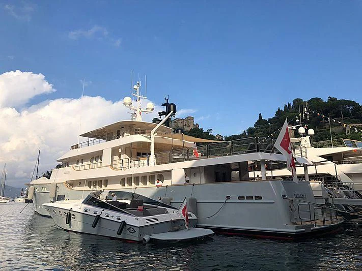 a large white boat on the water aboard ELISABET Yacht for Sale