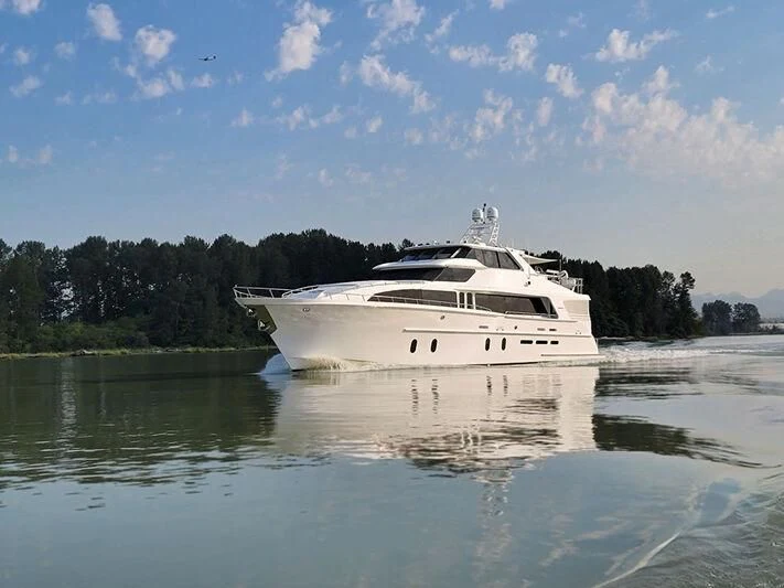 a white yacht on a lake aboard SOUTHERN BREW Yacht for Sale