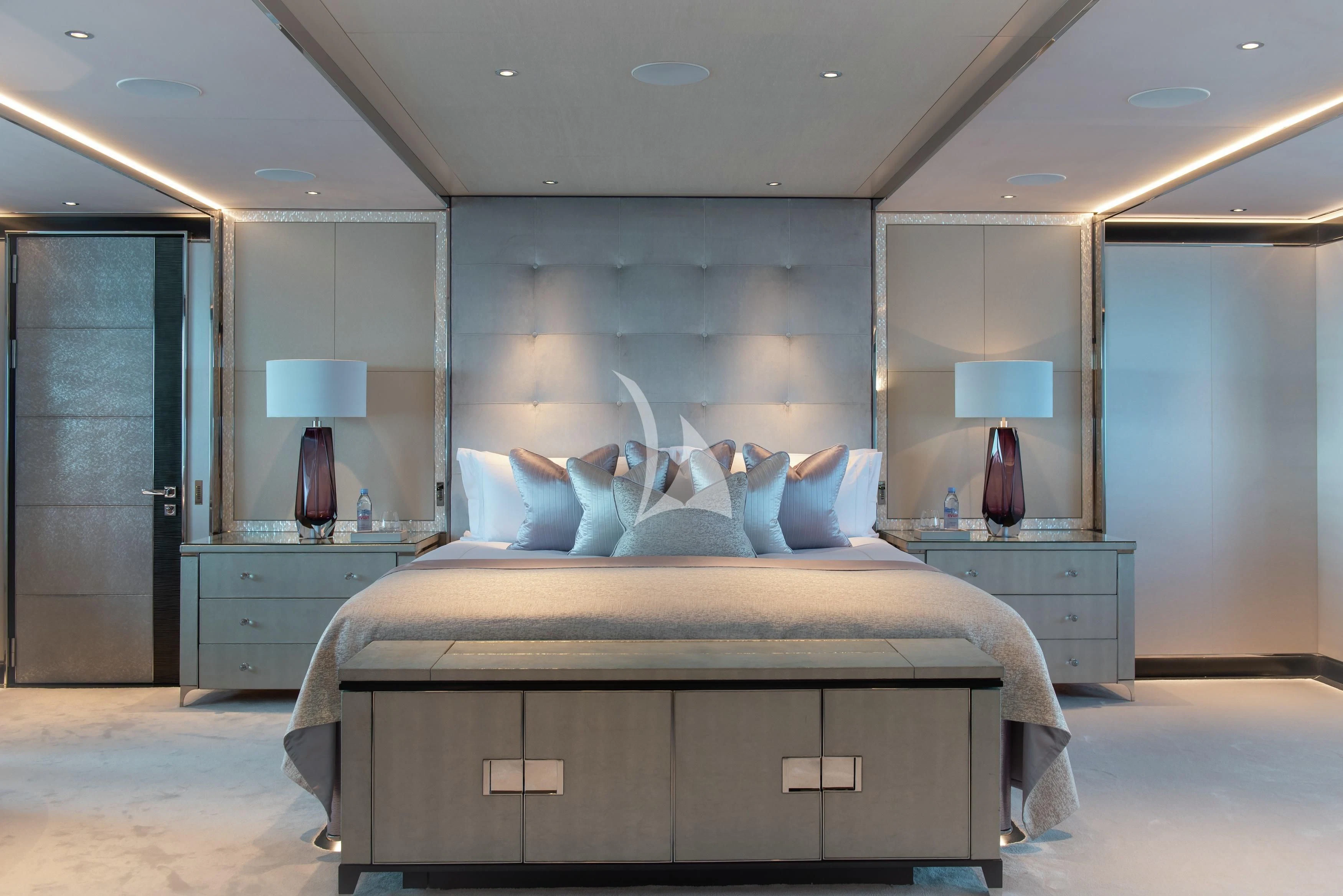 a large bedroom with a bed aboard NORTH STAR Yacht for Sale