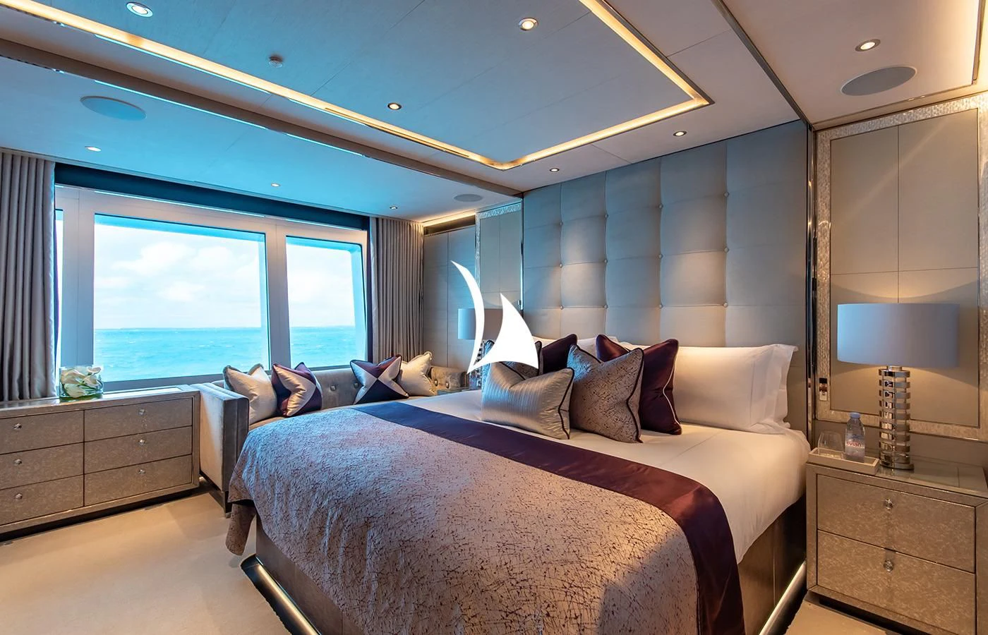 a bedroom with a large bed aboard NORTH STAR Yacht for Sale
