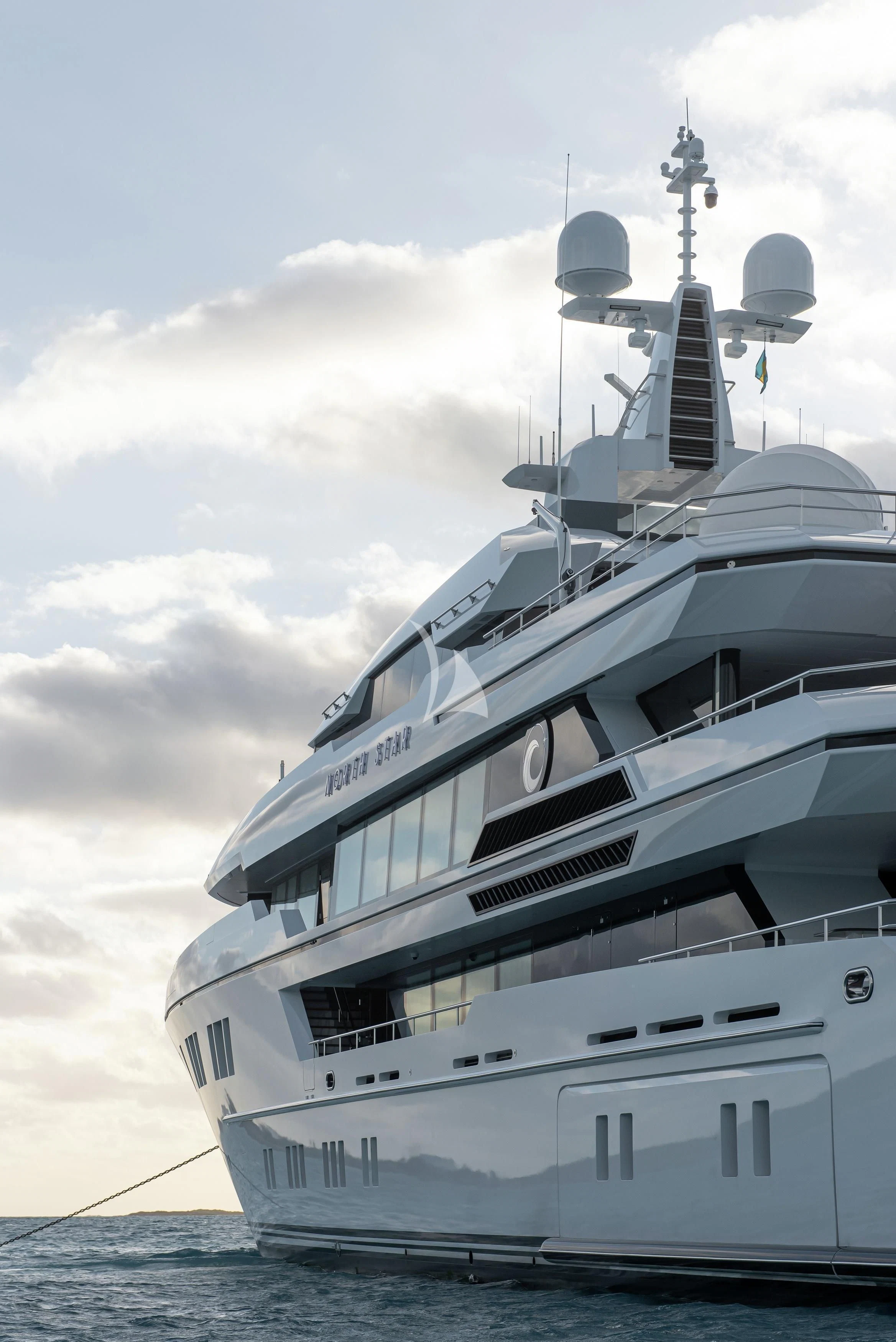 a large white ship aboard NORTH STAR Yacht for Sale