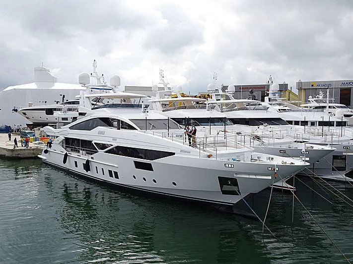 a large white yacht aboard IRONMAN Yacht for Sale