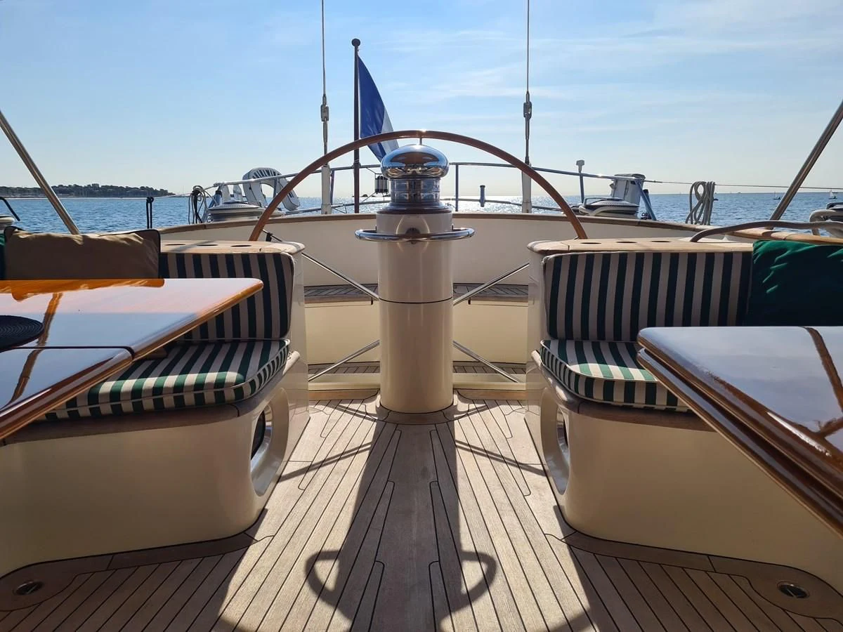 a boat on a dock aboard WHIRLWIND Yacht for Sale