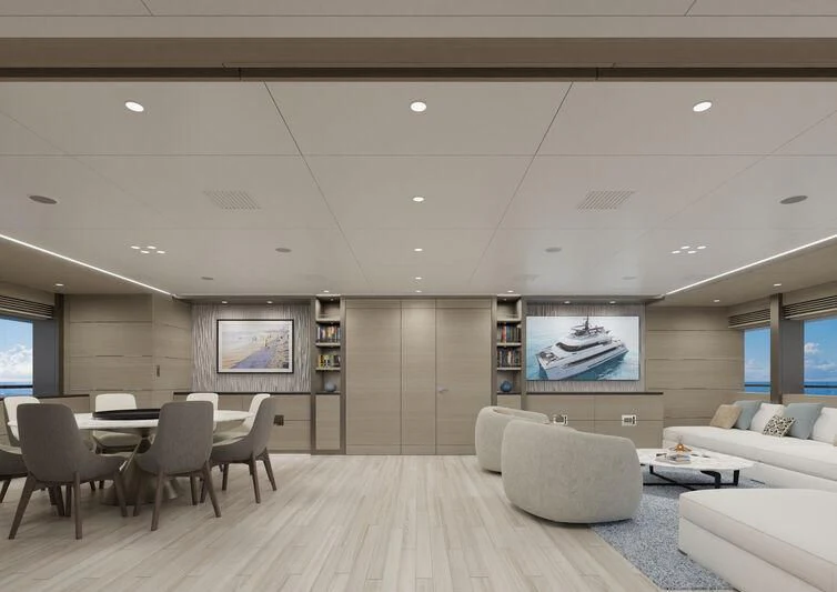 a room with a couch and a television aboard SILVERCAT Yacht for Sale