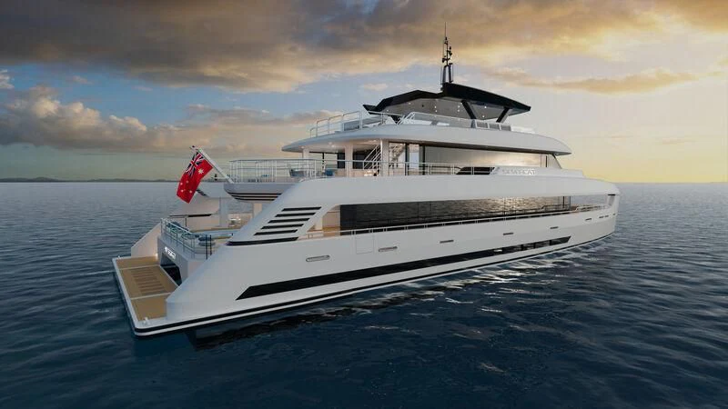 a large white boat in the water aboard SILVERCAT Yacht for Sale