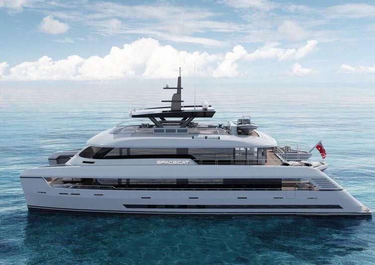 a large white yacht in the water aboard SILVERCAT Yacht for Sale