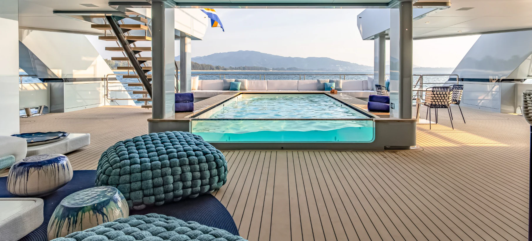 a pool on a deck aboard SILVERCAT Yacht for Sale